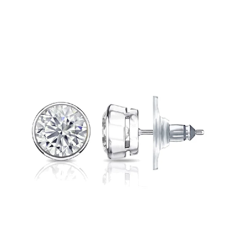 Auriya 14k Gold GIA Certified 1.20 carat TDW Secure-Lock Bezel Set Round Diamond Stud Earrings