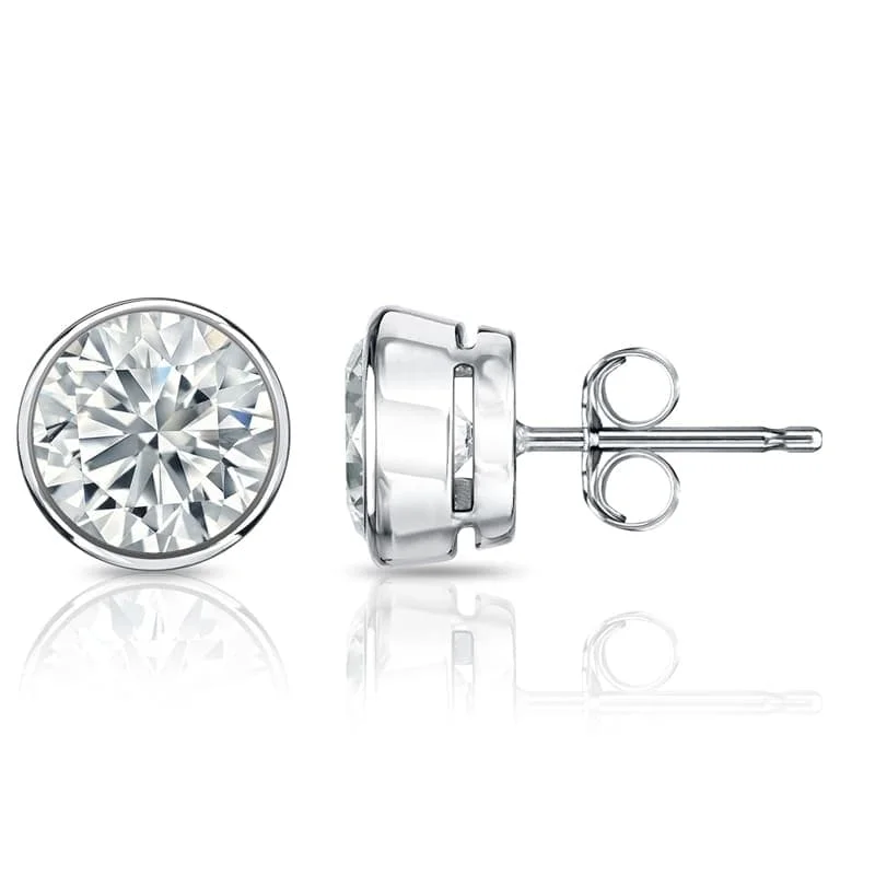 Auriya 2ct TW Round Bezel Set Diamond Stud Earrings 14kt Gold Certified