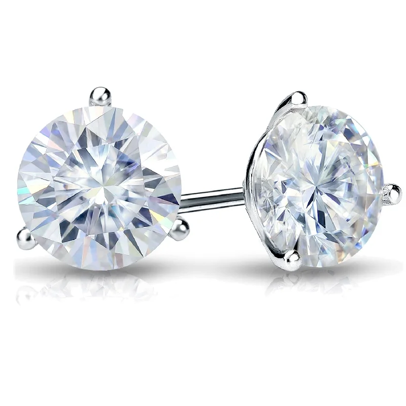 Auriya 3ctw Round Moissanite Stud Earrings 18k Gold Martini-set - 7.4 mm