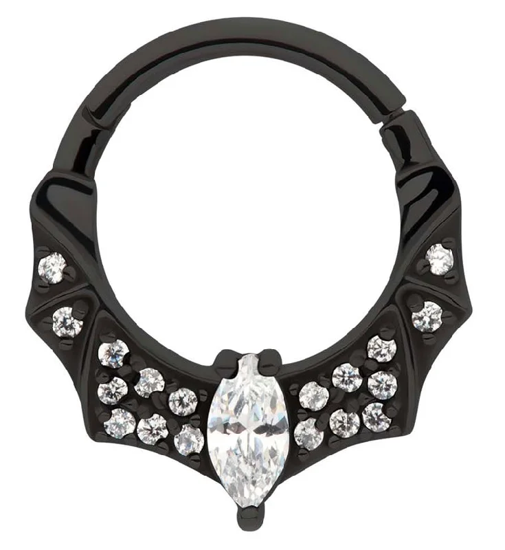 Black PVD Bat Rim Clear CZ Stainless Steel Hinged Segment Ring