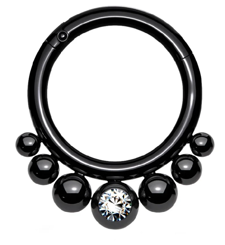 Black PVD Beaded Snippet Hinged Segment Ring