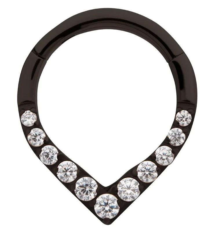 Black PVD Point Clear CZ Titanium Hinged Segment Ring