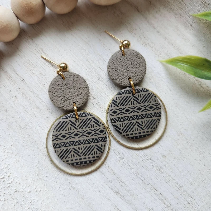 Beige + Black Clay Earrings