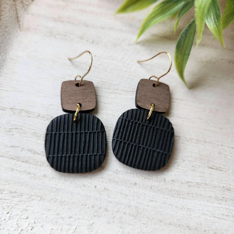 Black Double Stack Clay Earrings