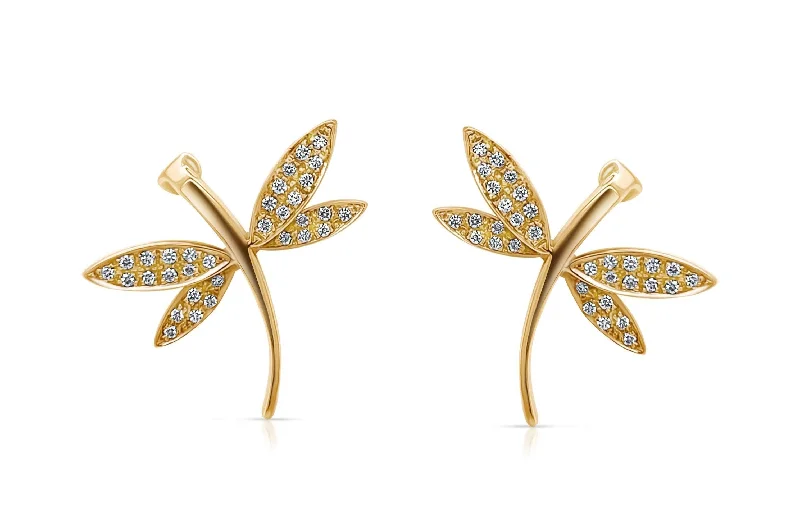 Earrings 18kt Gold Dragonfly & Diamonds