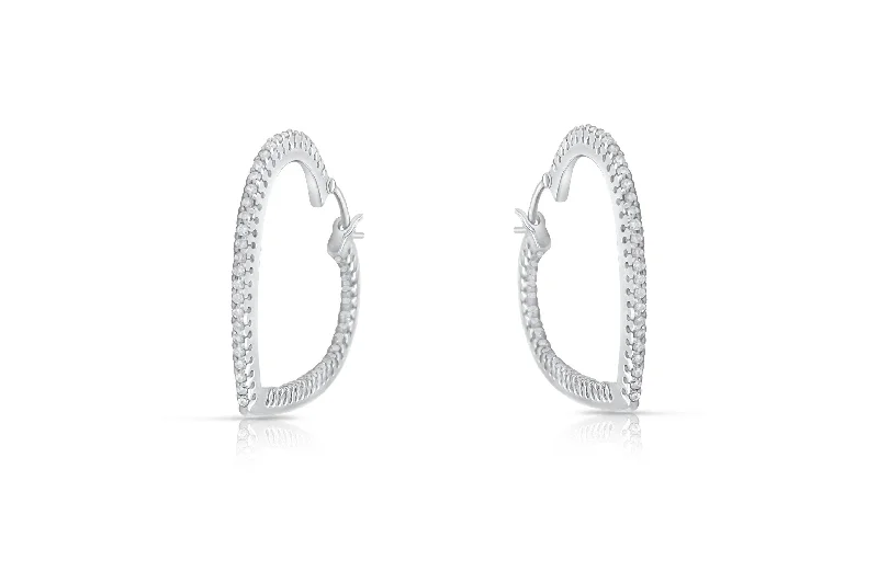 Earrings 18kt Gold Heart Shape & Diamonds Hoops