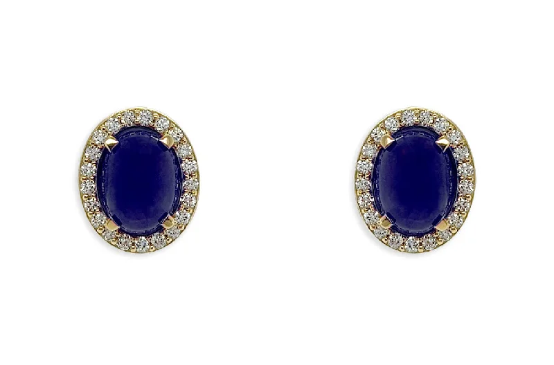 Earrings 18kt Gold Oval Sapphire Cabochons & Diamonds Studs