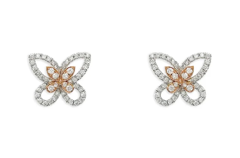 Earrings 18kt Mixed Gold & Diamonds Butterflies Studs