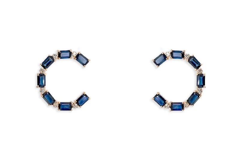 Earrings 18kt Open Circle Blue Sapphires & Diamonds