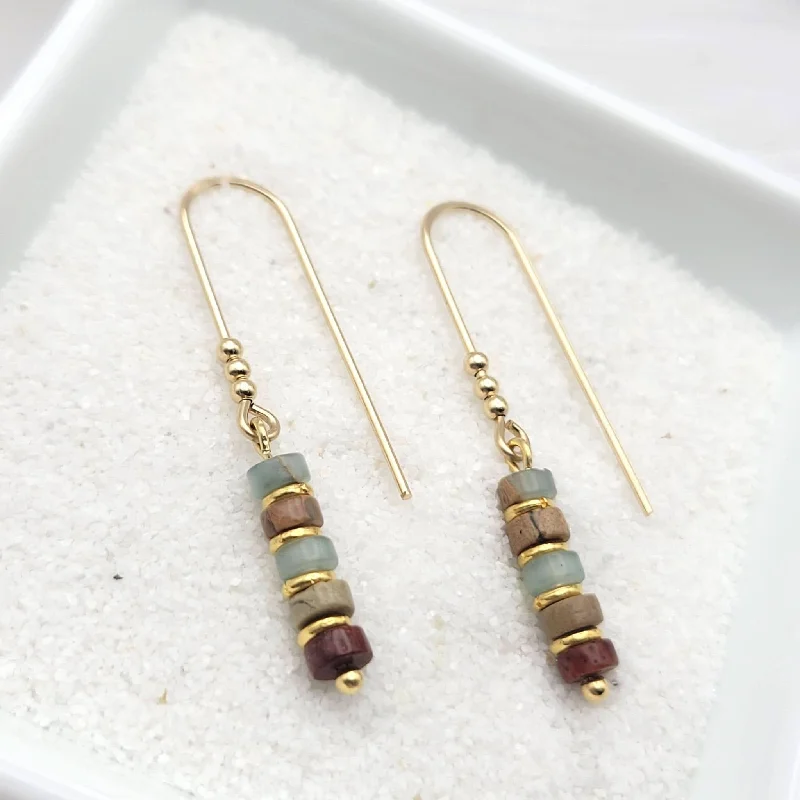 14K Gold Filled + Earth Tone Beads Dangle Earrings