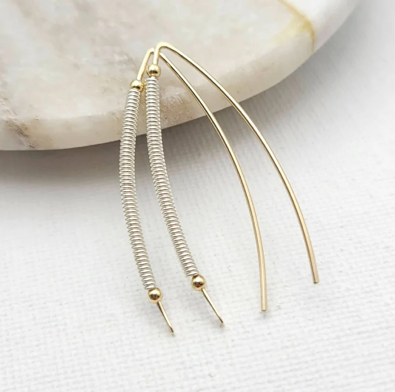 Gold and Silver Coil Wishbone Threader Earrings