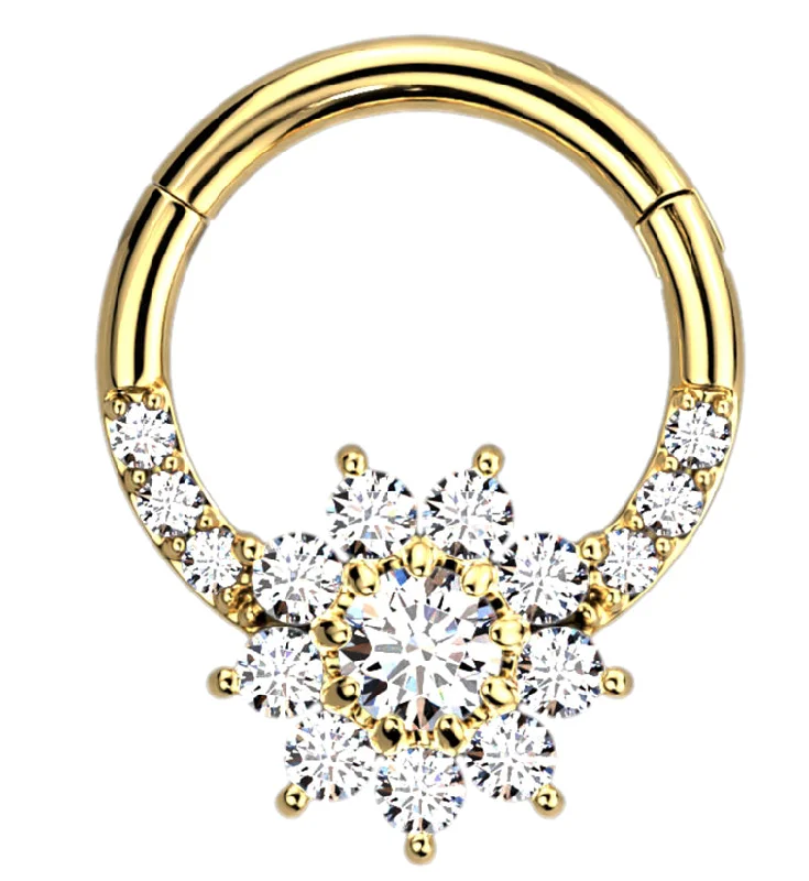 Gold PVD Floret CZ Hinged Segment Ring