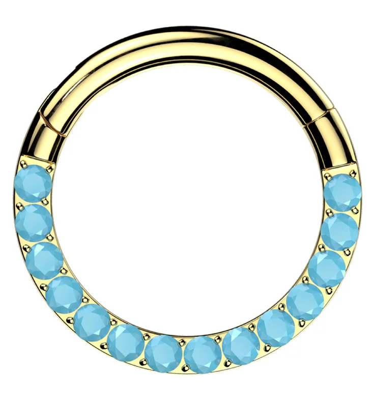 Gold PVD Front Facing Turquoise Row Titanium Hinged Segment Ring