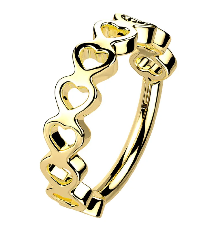 16G Gold PVD Heart Row Stainless Steel Hinged Segment Ring