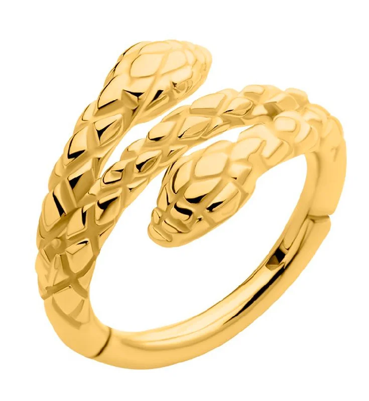 Gold PVD Snake Twist Stainless Steel Hinged Segment Ring