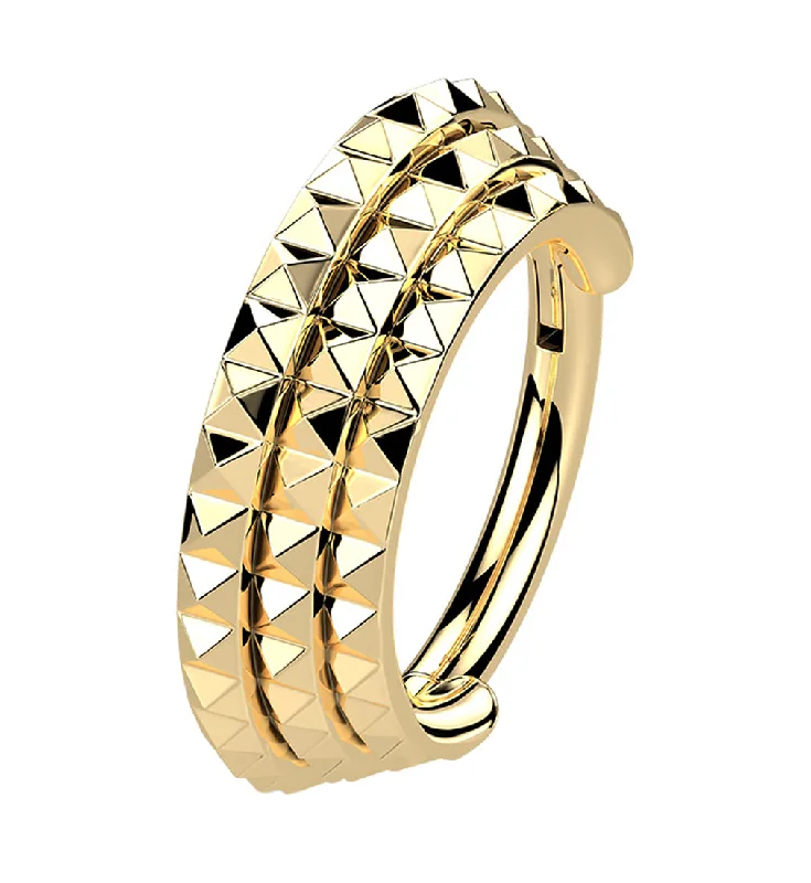 Gold PVD Stacked Polyhedra Edge Hinged Segment Ring