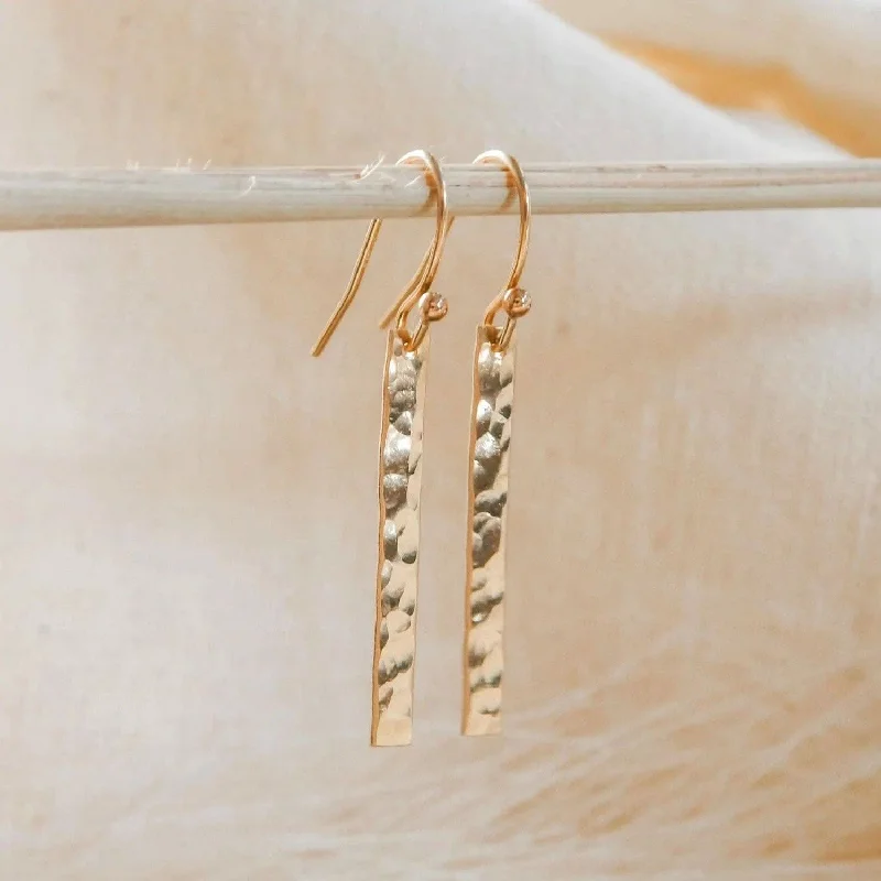 14k Hammered Bar Dangle Earrings