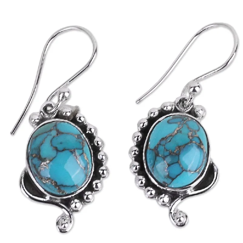 Handmade Blue Indian Paisley Turquoise Earrings (India) - 1.4*0.6