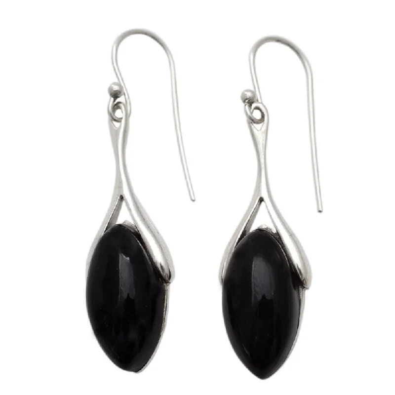 Handmade Sterling Silver 'Bone' Onyx Earrings (India)