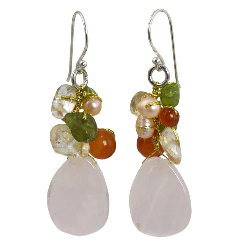 Handmade Sterling Silver 'Tropical Garden' Multi-gemstone Earrings (Thailand)