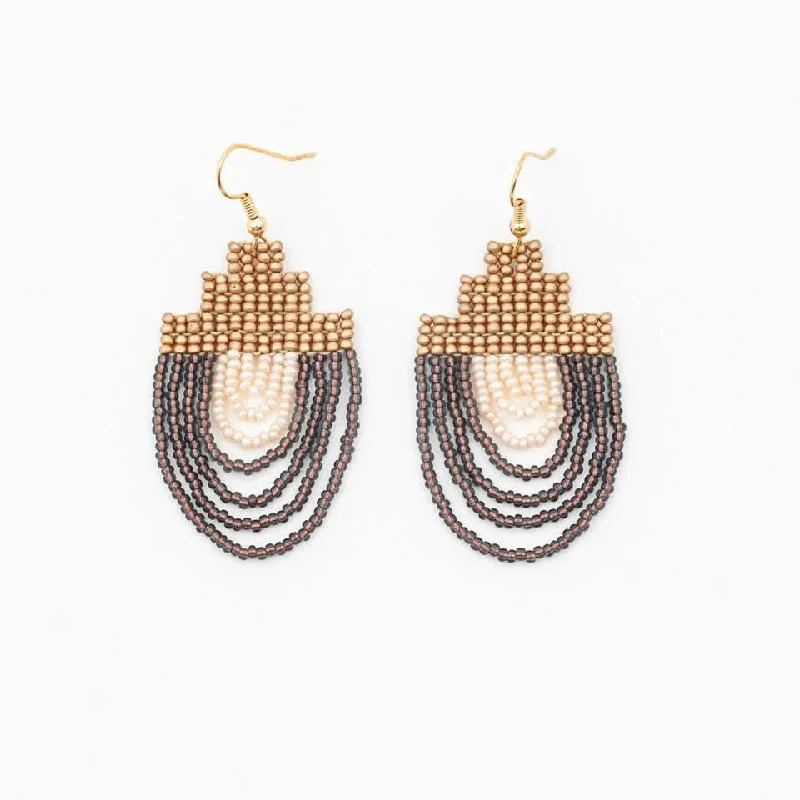 Gold Metal Pyramid Beaded Earrings