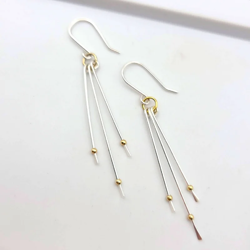 Silver with Gold Mixed Metal Long Dangle Earrings