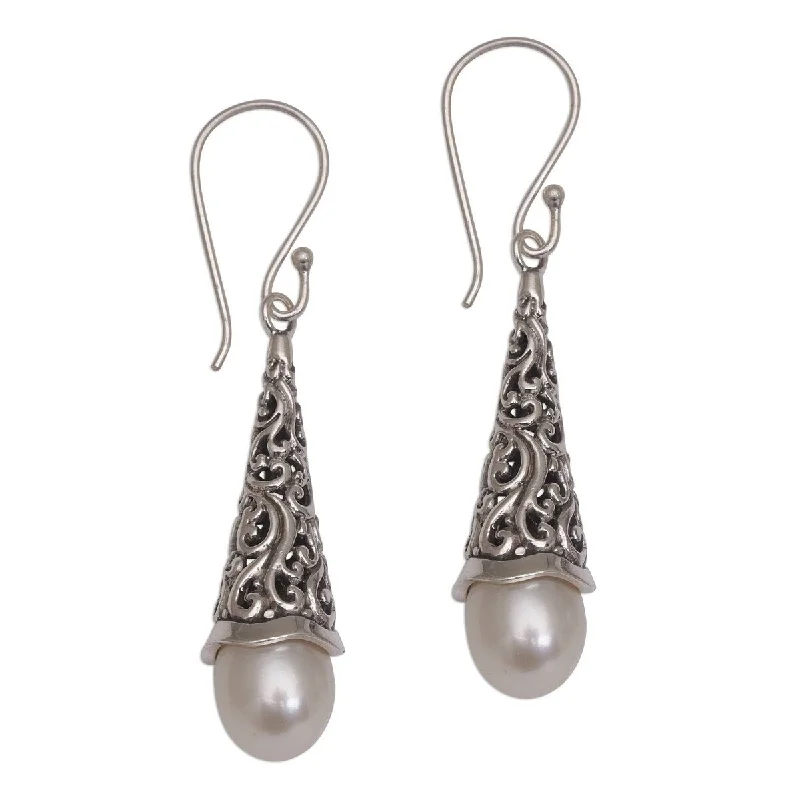 NOVICA Afternoon Dew, Cultured pearl dangle earrings - 1.9L*0.4W