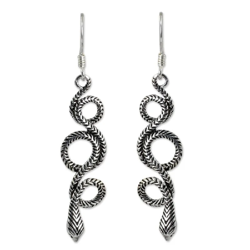 NOVICA Handmade Infinity Serpent Sterling Silver Dangle Earrings (Thailand)