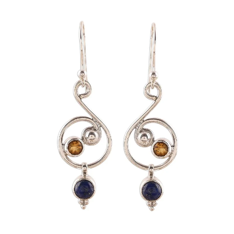 NOVICA Swirling Royal, Lapis lazuli and citrine dangle earrings - 1.8*0.5