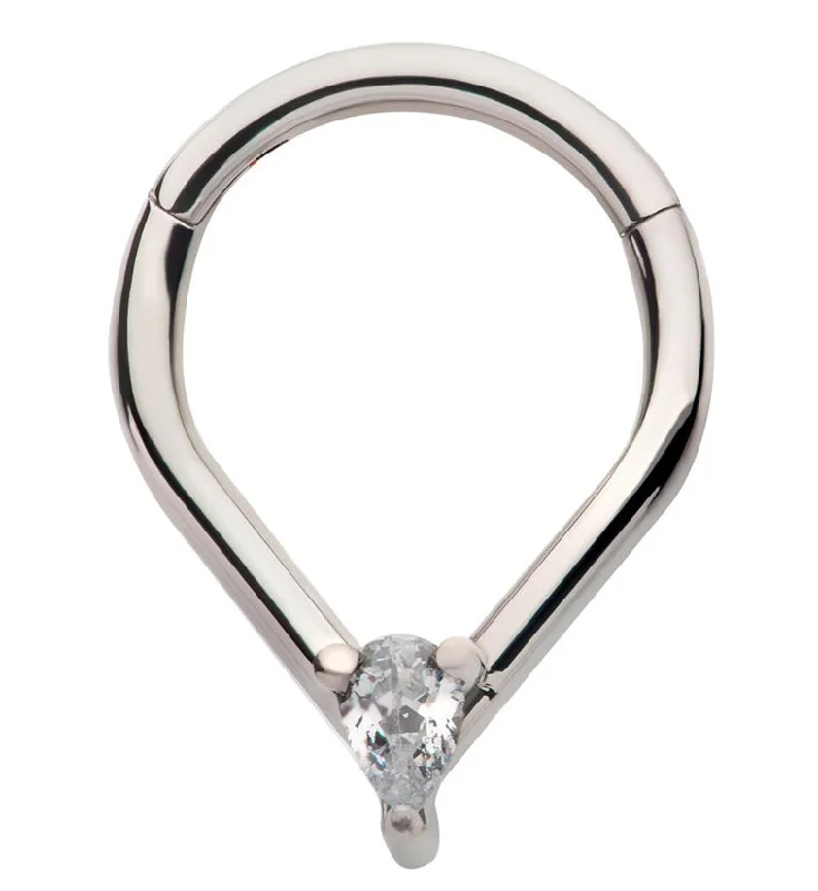 Point Teardrop CZ Titanium Hinged Segment Ring