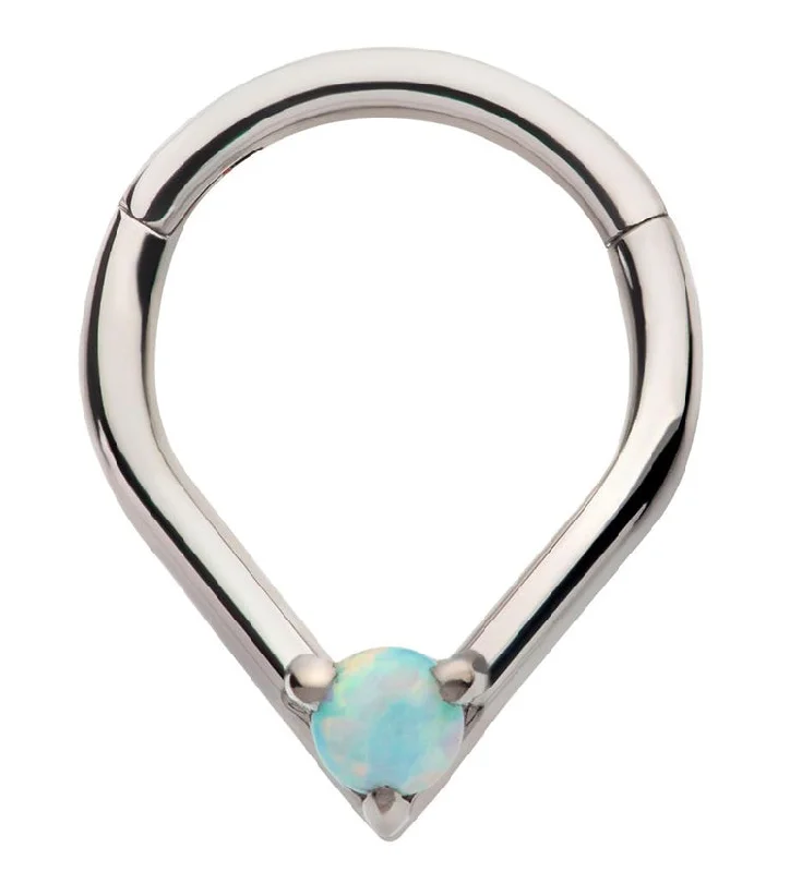 Point White Opalite Titanium Hinged Segment Ring