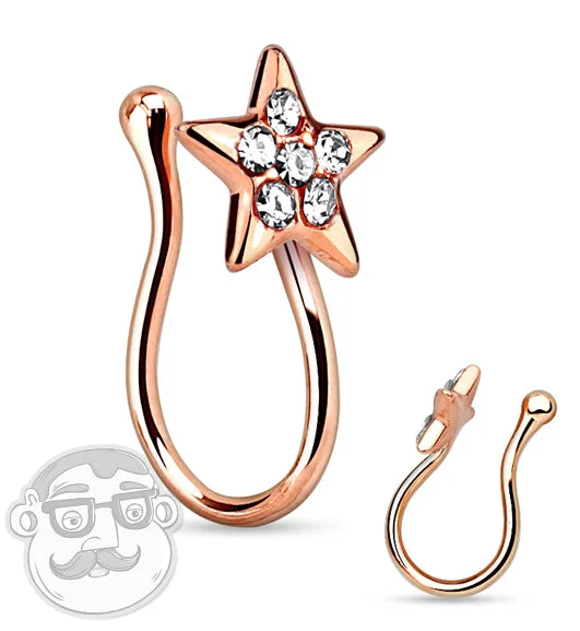 Rose Gold CZ Star Fake Brass Nose Ring