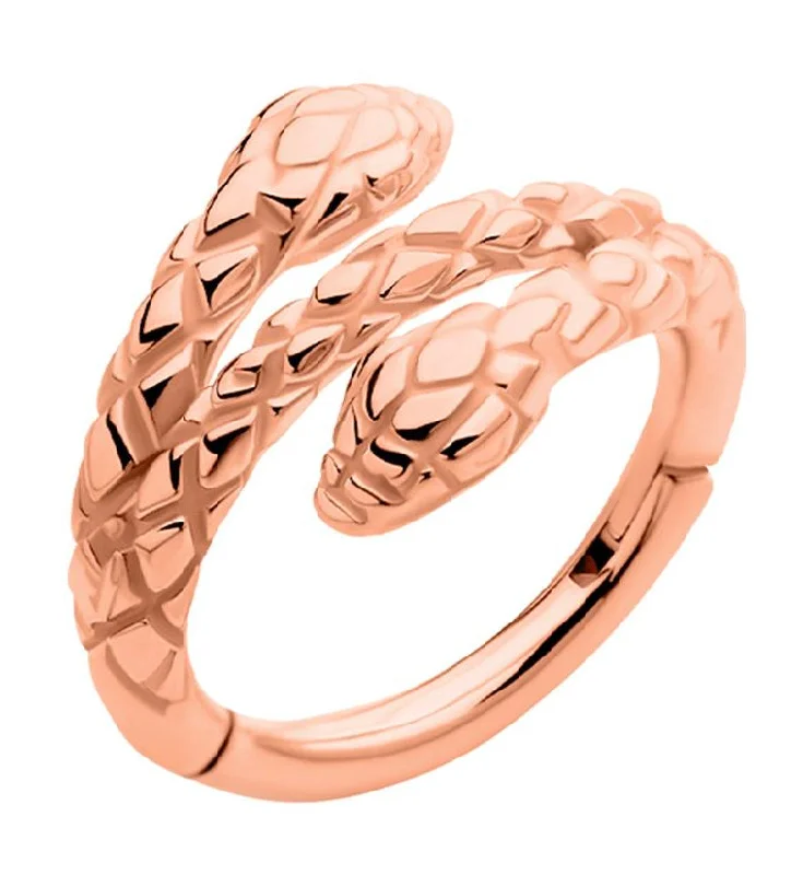 Rose Gold PVD Snake Twist Stainless Steel Hinged Segment Ring