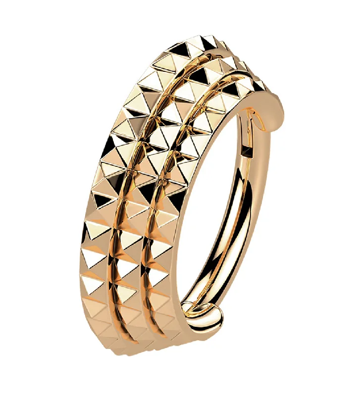 Rose Gold PVD Stacked Polyhedra Edge Hinged Segment Ring