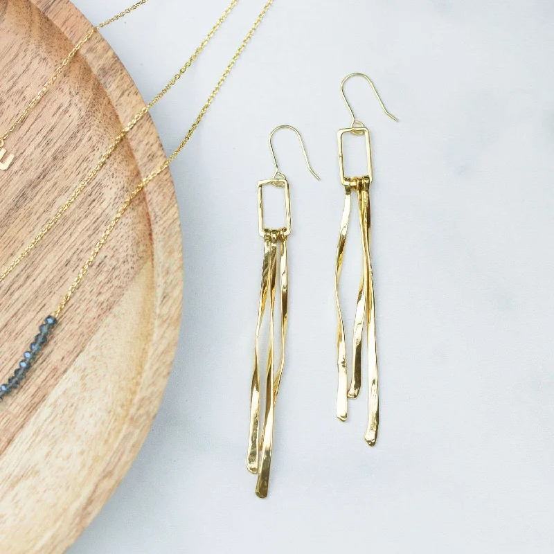 Gold Long Swirl Earrings