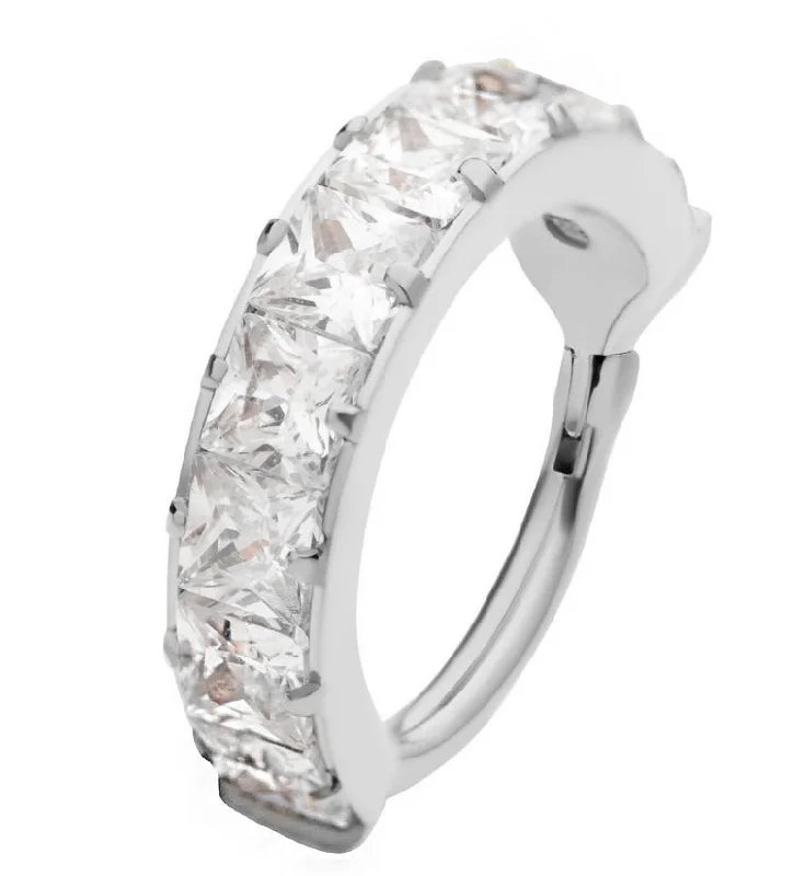 Single Square CZ Row Titanium Hinged Segment Ring