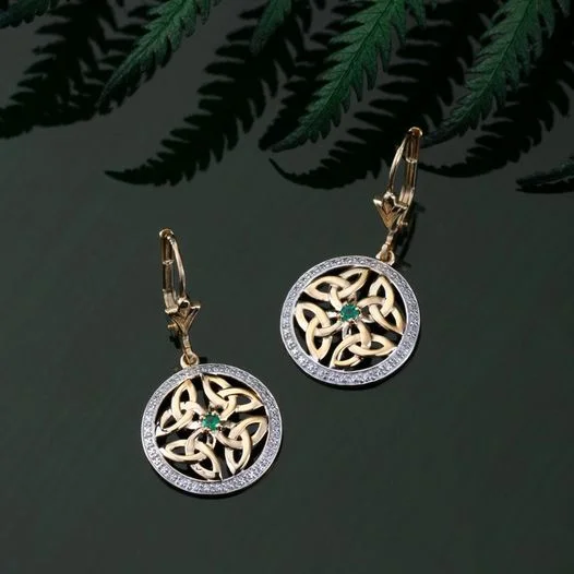 14K Gold Emerald Trinity Drop Earrings