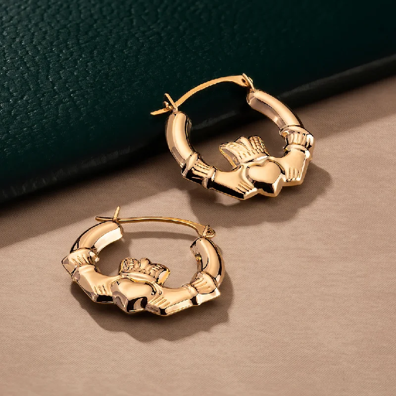 9k Gold Small Claddagh Hoop Earrings