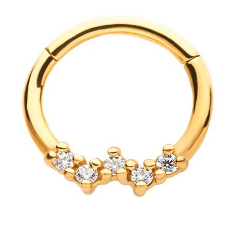 Spherule CZ Gold PVD Hinged Segment Ring