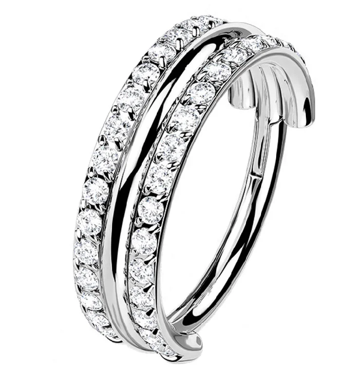 Stacked Double Core CZ Titanium Hinged Segment Ring