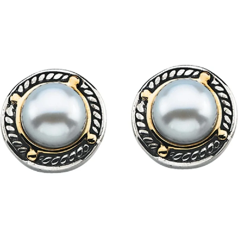 Sterling Silver and 14k Gold Freshwater Cultured Pearl Stud Earring for Women