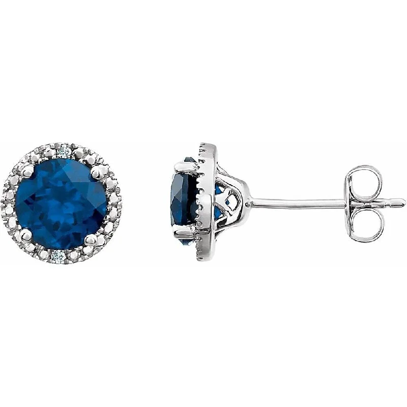 Sterling Silver Created Blue Sapphire & .01 CTW Diamond Stud Earring for Women