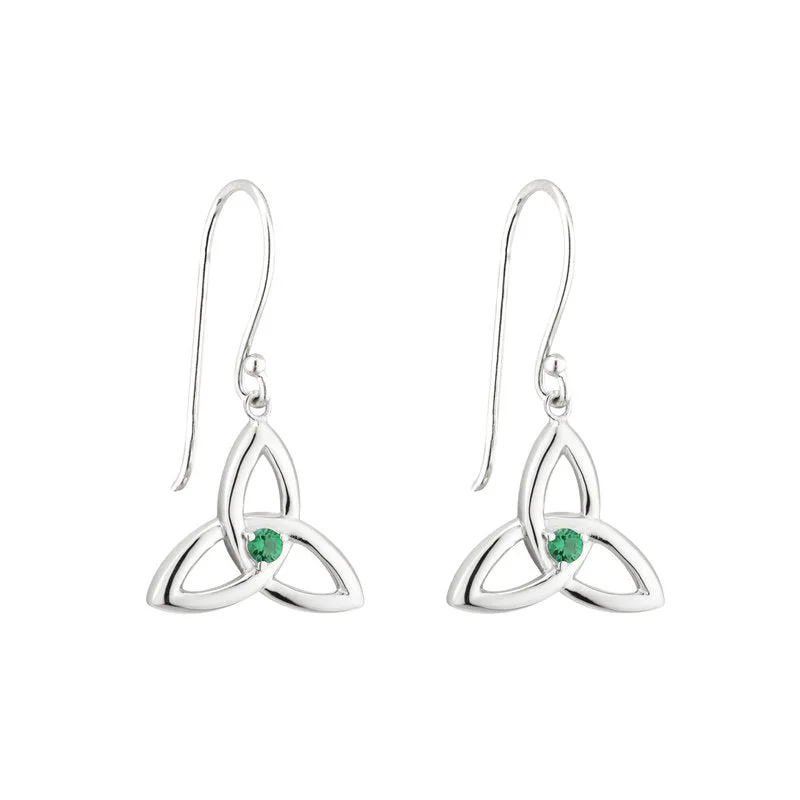 Sterling Silver Green Crystal Trinity Knot Drop Earrings