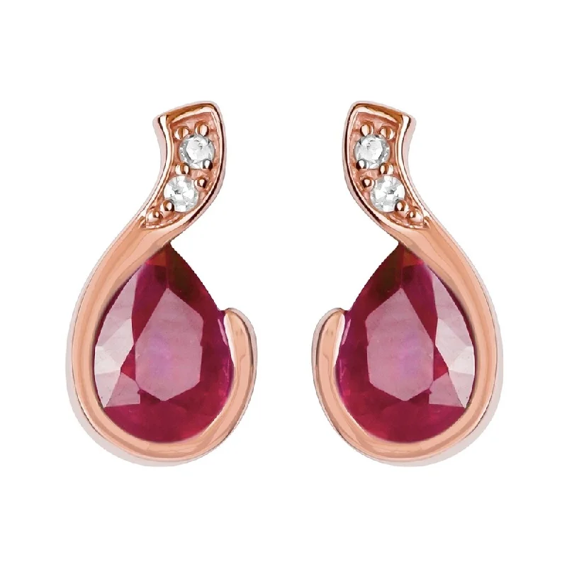 Viducci 10k Rose Gold Genuine Pear-Shape Ruby and Diamond Earrings