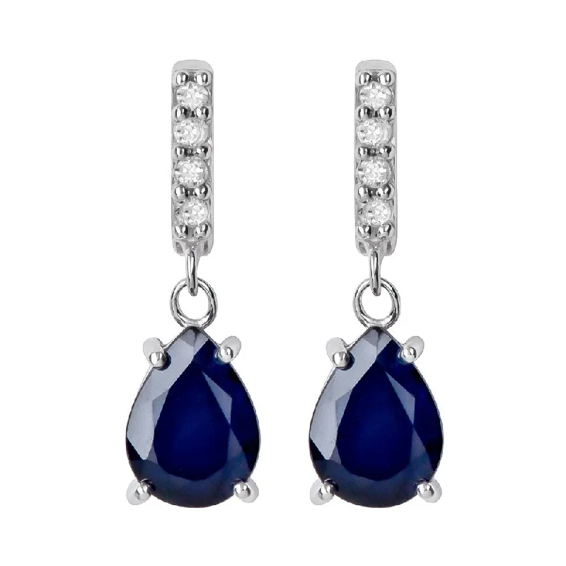 Viducci 10k White Gold Genuine Pear-Shape Sapphire and Diamond Drop-Dangle Earrings