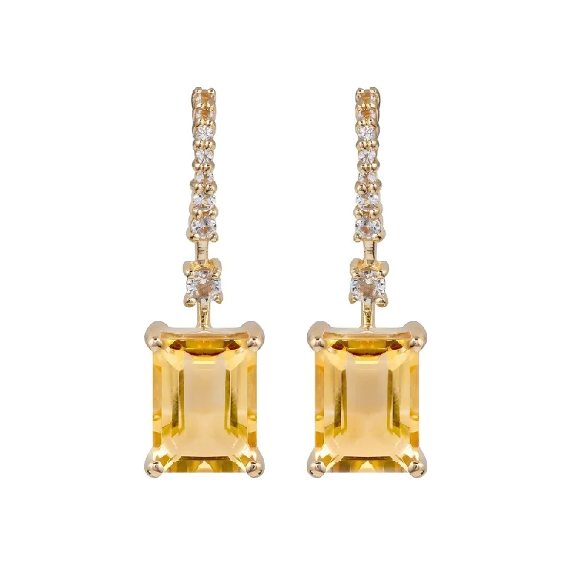 Viducci 10k Yellow Gold Emerald-Cut Citrine and White Topaz Dangle Earrings