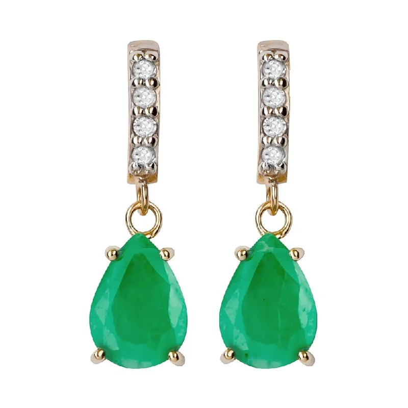 Viducci 10k Yellow Gold Genuine Pear-Shape Emerald and Diamond Drop-Dangle Earrings