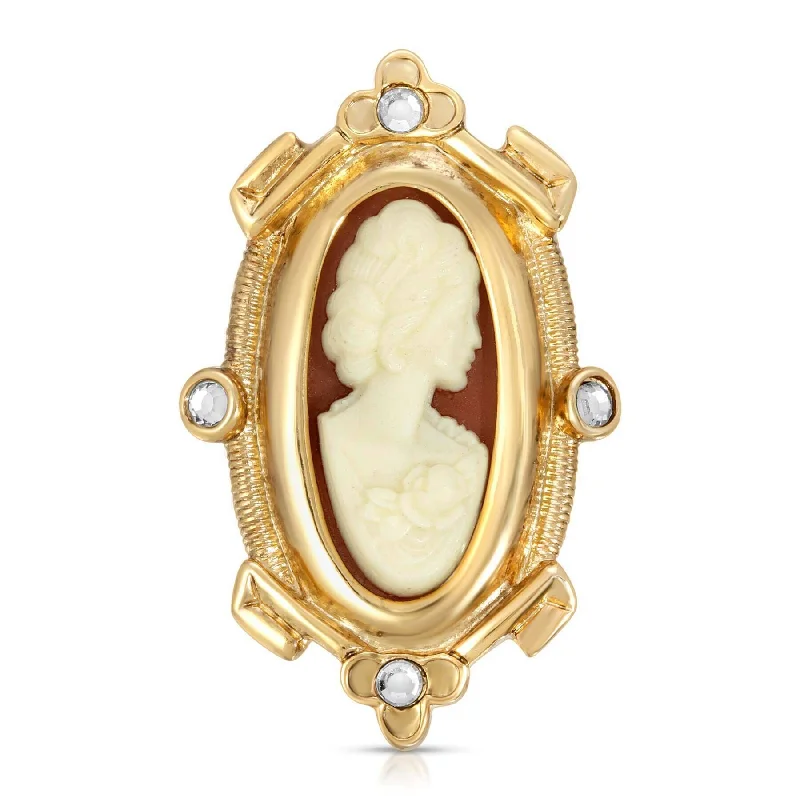 1928 Jewelry Women With Rose Carnelian Cameo Oval Pin