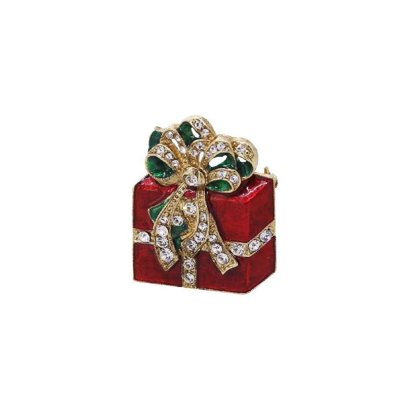 1928 Jewelry Red Christmas Present Crystal Gift Box Brooch Pin