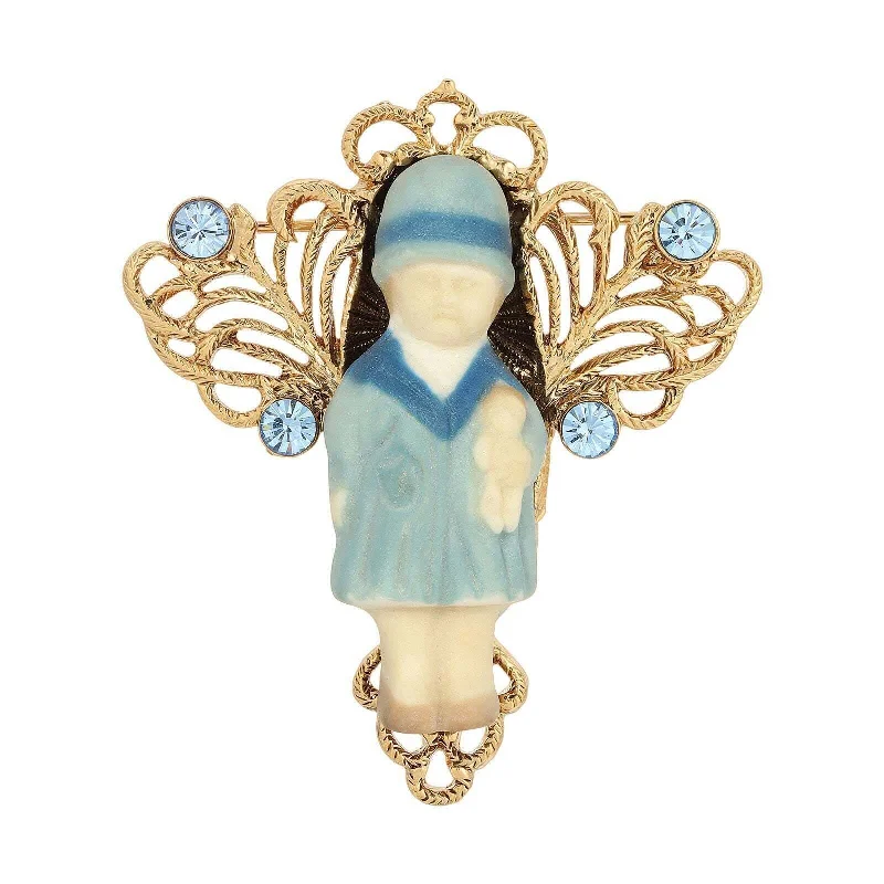 1928 Jewelry Winged Filigree Porcelain Child With Doll Pin